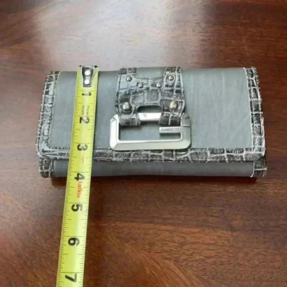 Guess Wallet & Cheque Book Holder Grey Faux Leather Vegan Croc Embossed - Picture 10 of 16